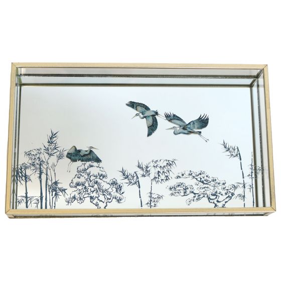 Mirrored Tray with Blue Heron