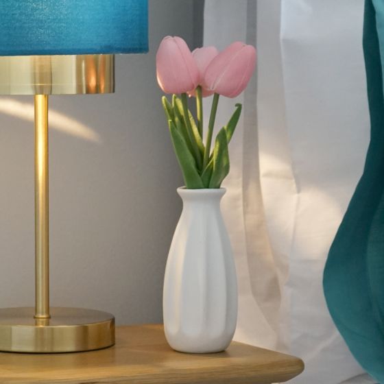 Pink Tulips in White Vase