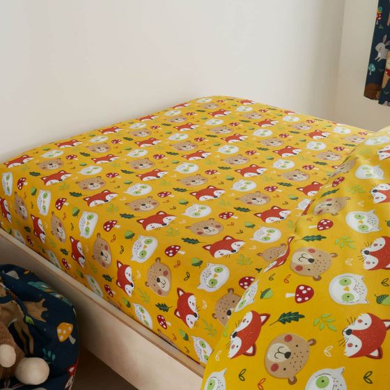 Woodland Friends Ochre Cotton Mix Fitted Sheet Range