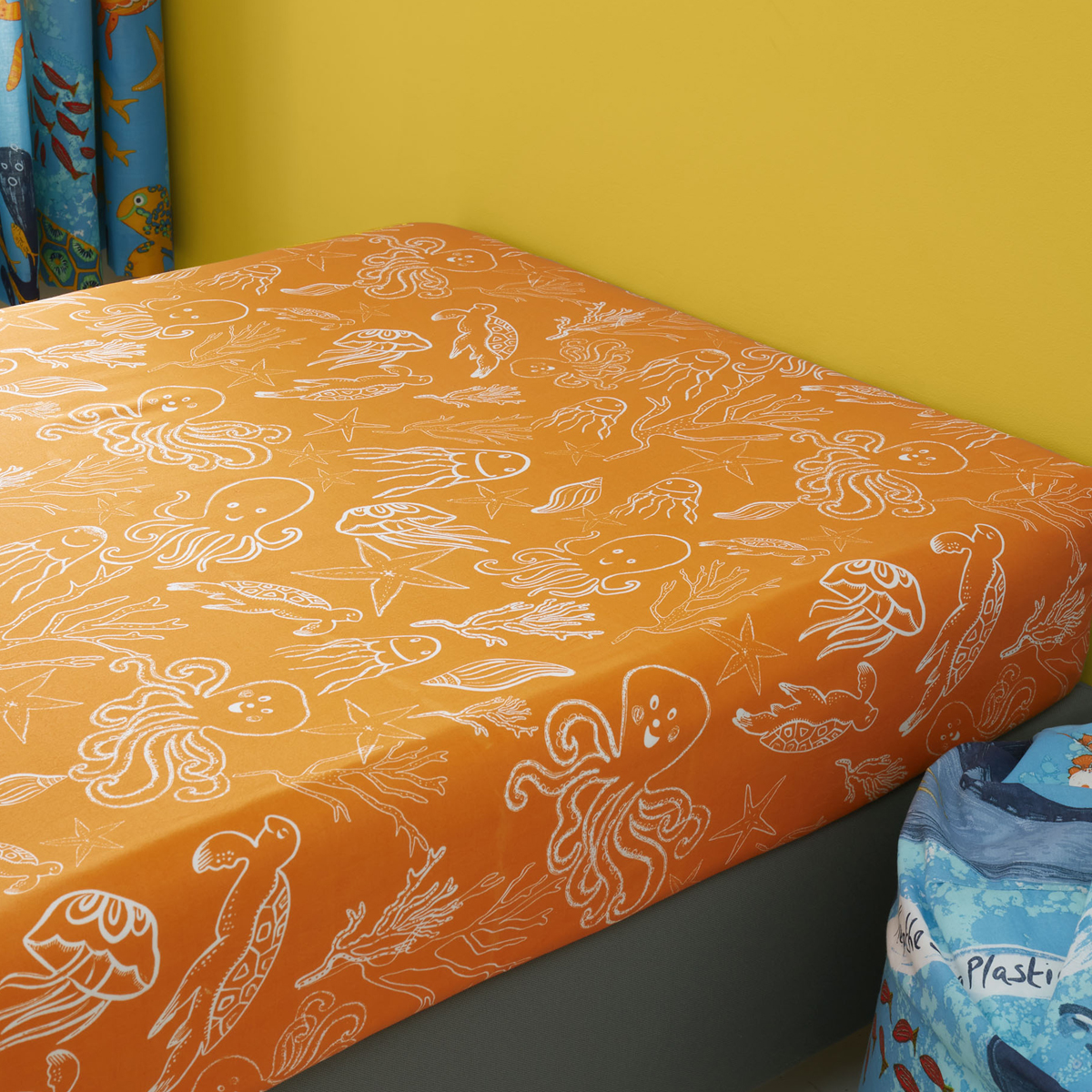 Ocean Friends Orange Cotton Mix Fitted Sheet Range