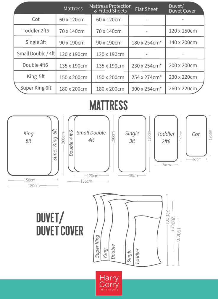 bedding size chart